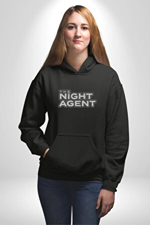 The Night Agent Kadın Erkek  Siyah Kapüşonlu Sweatshirt Hoodie