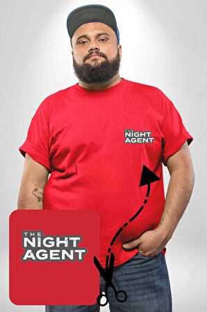 The Night Agent Kırmızı Büyük Beden Kadın Basic Minimal Baskılı Tişört