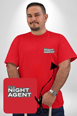 The Night Agent Kırmızı Büyük Beden Kadın Basic Minimal Baskılı Tişört