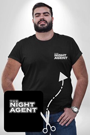 The Night Agent Siyah Büyük Beden Kadın Basic Minimal Baskılı Tişört