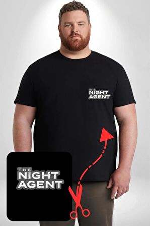 The Night Agent Siyah Büyük Beden Kadın Basic Minimal Baskılı Tişört