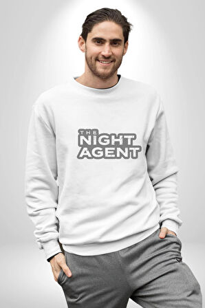 The Night Agent Kadın Erkek  Beyaz Baskılı Sweatshirt 