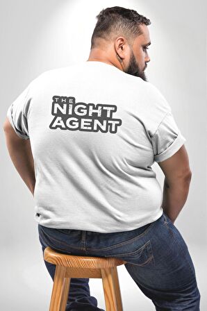 The Night Agent Büyük Beden Beyaz Tişört Kadın Erkek Ünisex Sırt Baskılı