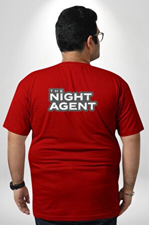 The Night Agent Büyük Beden Kırmızı Tişört Kadın Erkek Ünisex Sırt Baskılı