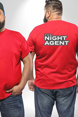 The Night Agent Büyük Beden Kırmızı Tişört Kadın Erkek Ünisex Sırt Baskılı