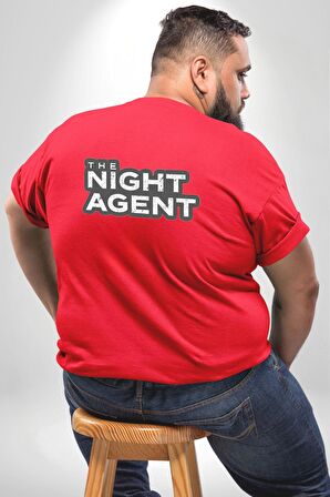The Night Agent Büyük Beden Kırmızı Tişört Kadın Erkek Ünisex Sırt Baskılı