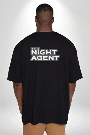 The Night Agent Büyük Beden Siyah Tişört Kadın Erkek Ünisex Sırt Baskılı