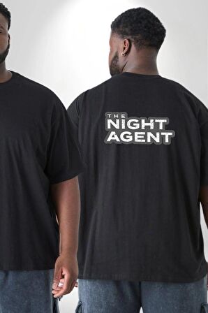 The Night Agent Büyük Beden Siyah Tişört Kadın Erkek Ünisex Sırt Baskılı