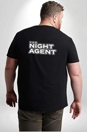The Night Agent Büyük Beden Siyah Tişört Kadın Erkek Ünisex Sırt Baskılı
