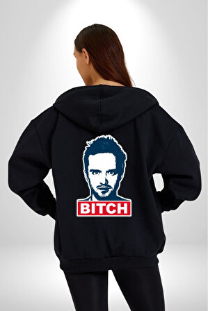 Breaking Bad Kadın Erkek Siyah Renk Kapüşonlu Kanguru Cepli  Fermuarlı Pamuklu Oversize Dijital Baskılı Hırka Sweatshirt
