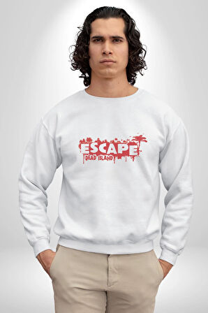 Escape Dead İsland Ölüm Adası Kadın Erkek  Beyaz Baskılı Sweatshirt 