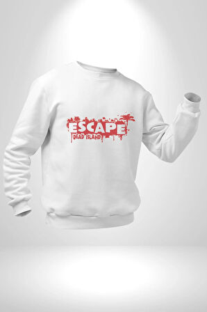 Escape Dead İsland Ölüm Adası Kadın Erkek  Beyaz Baskılı Sweatshirt 