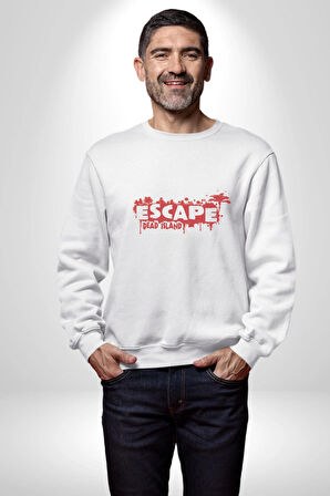 Escape Dead İsland Ölüm Adası Kadın Erkek  Beyaz Baskılı Sweatshirt 
