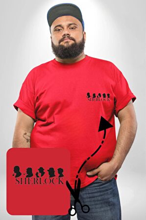 Sherlock Kırmızı Büyük Beden Kadın Basic Minimal Baskılı Tişört