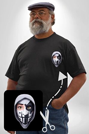 Maske Takan Kahraman Kafası Siyah Büyük Beden Kadın Basic Minimal Baskılı Tişört