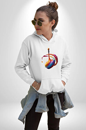 Resim Fırcası  Kadın Erkek  Beyaz Kapüşonlu Sweatshirt Hoodie