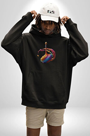 Resim Fırcası  Kadın Erkek  Siyah Kapüşonlu Sweatshirt Hoodie