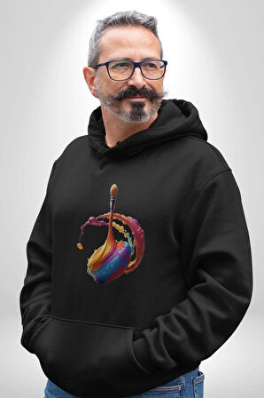 Resim Fırcası  Kadın Erkek  Siyah Kapüşonlu Sweatshirt Hoodie