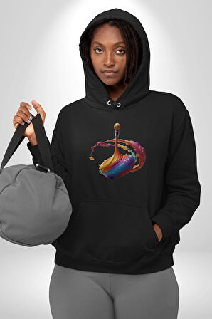 Resim Fırcası  Kadın Erkek  Siyah Kapüşonlu Sweatshirt Hoodie