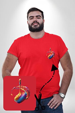 Resim Fırcası  Kırmızı Büyük Beden Kadın Basic Minimal Baskılı Tişört