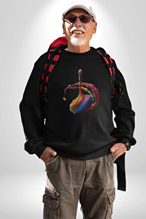 Resim Fırcası  Kadın Erkek  Siyah Baskılı Sweatshirt 