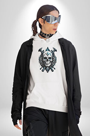Kuru Kafa Yapay Zeka Tasarım Kadın Erkek  Beyaz Kapüşonlu Sweatshirt Hoodie
