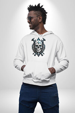 Kuru Kafa Yapay Zeka Tasarım Kadın Erkek  Beyaz Kapüşonlu Sweatshirt Hoodie