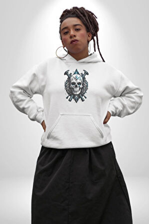 Kuru Kafa Yapay Zeka Tasarım Kadın Erkek  Beyaz Kapüşonlu Sweatshirt Hoodie