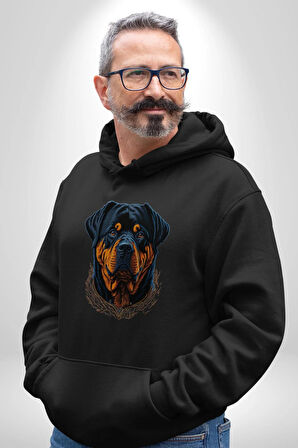 Rottweiler Koca Kafa Kadın Erkek  Siyah Kapüşonlu Sweatshirt Hoodie