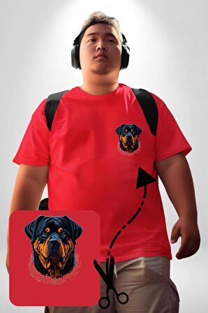 Rottweiler Koca Kafa Kırmızı Büyük Beden Kadın Basic Minimal Baskılı Tişört