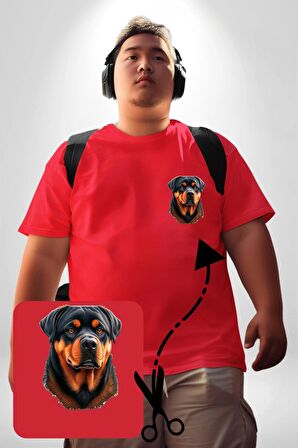 Rottweiler A Secere Kırmızı Büyük Beden Kadın Basic Minimal Baskılı Tişört