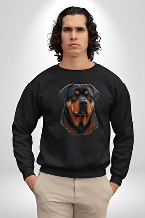 Rottweiler A Secere Kadın Erkek  Siyah Baskılı Sweatshirt 