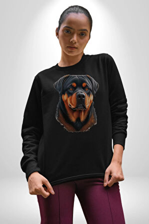 Rottweiler A Secere Kadın Erkek  Siyah Baskılı Sweatshirt 