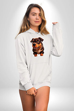 Sevimli Çoban Köpeği Kadın Erkek  Beyaz Kapüşonlu Sweatshirt Hoodie