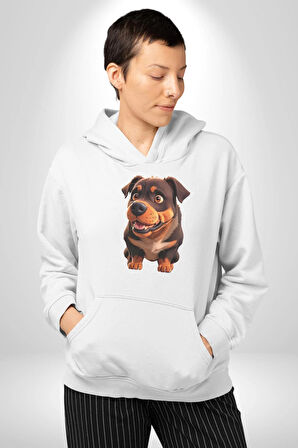 Sevimli Çoban Köpeği Kadın Erkek  Beyaz Kapüşonlu Sweatshirt Hoodie