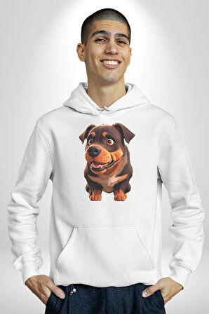 Sevimli Çoban Köpeği Kadın Erkek  Beyaz Kapüşonlu Sweatshirt Hoodie
