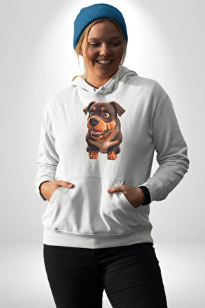 Sevimli Çoban Köpeği Kadın Erkek  Beyaz Kapüşonlu Sweatshirt Hoodie