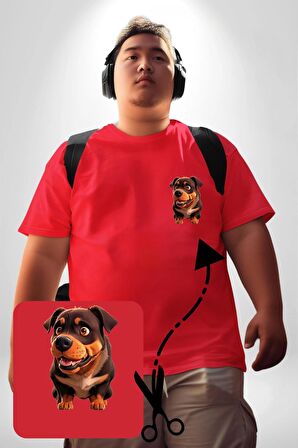 Sevimli Çoban Köpeği Kırmızı Büyük Beden Kadın Basic Minimal Baskılı Tişört