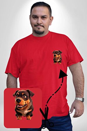Sevimli Çoban Köpeği Kırmızı Büyük Beden Kadın Basic Minimal Baskılı Tişört