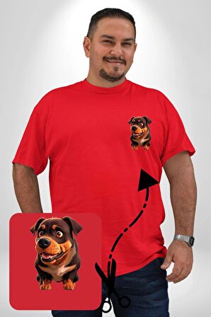 Sevimli Çoban Köpeği Kırmızı Büyük Beden Kadın Basic Minimal Baskılı Tişört