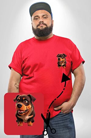 Sevimli Çoban Köpeği Kırmızı Büyük Beden Kadın Basic Minimal Baskılı Tişört
