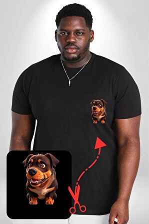 Sevimli Çoban Köpeği Siyah Büyük Beden Kadın Basic Minimal Baskılı Tişört