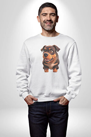 Sevimli Çoban Köpeği Kadın Erkek  Beyaz Baskılı Sweatshirt 