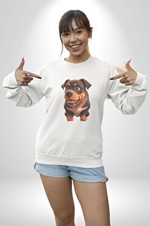 Sevimli Çoban Köpeği Kadın Erkek  Beyaz Baskılı Sweatshirt 