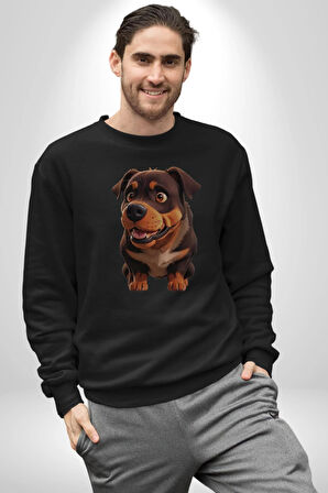 Sevimli Çoban Köpeği Kadın Erkek  Siyah Baskılı Sweatshirt 