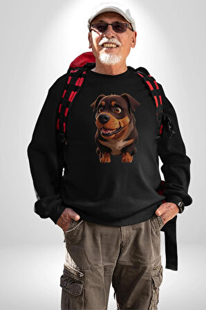 Sevimli Çoban Köpeği Kadın Erkek  Siyah Baskılı Sweatshirt 