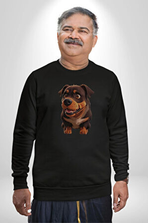 Sevimli Çoban Köpeği Kadın Erkek  Siyah Baskılı Sweatshirt 