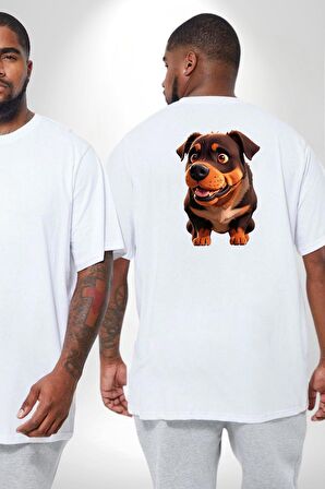 Sevimli Çoban Köpeği Büyük Beden Beyaz Tişört Kadın Erkek Ünisex Sırt Baskılı