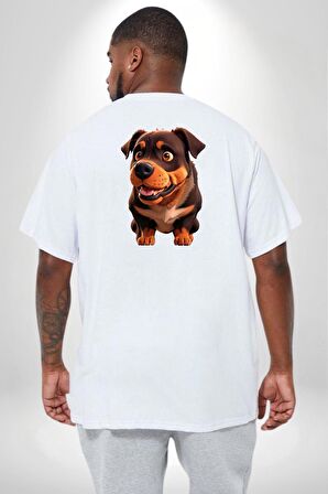 Sevimli Çoban Köpeği Büyük Beden Beyaz Tişört Kadın Erkek Ünisex Sırt Baskılı