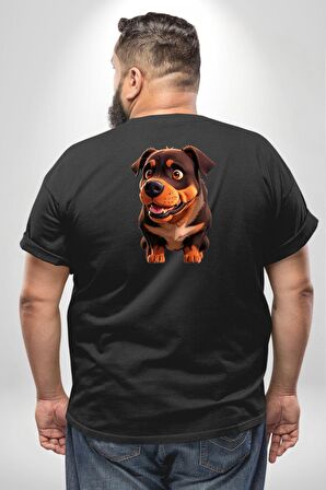 Sevimli Çoban Köpeği Büyük Beden Siyah Tişört Kadın Erkek Ünisex Sırt Baskılı